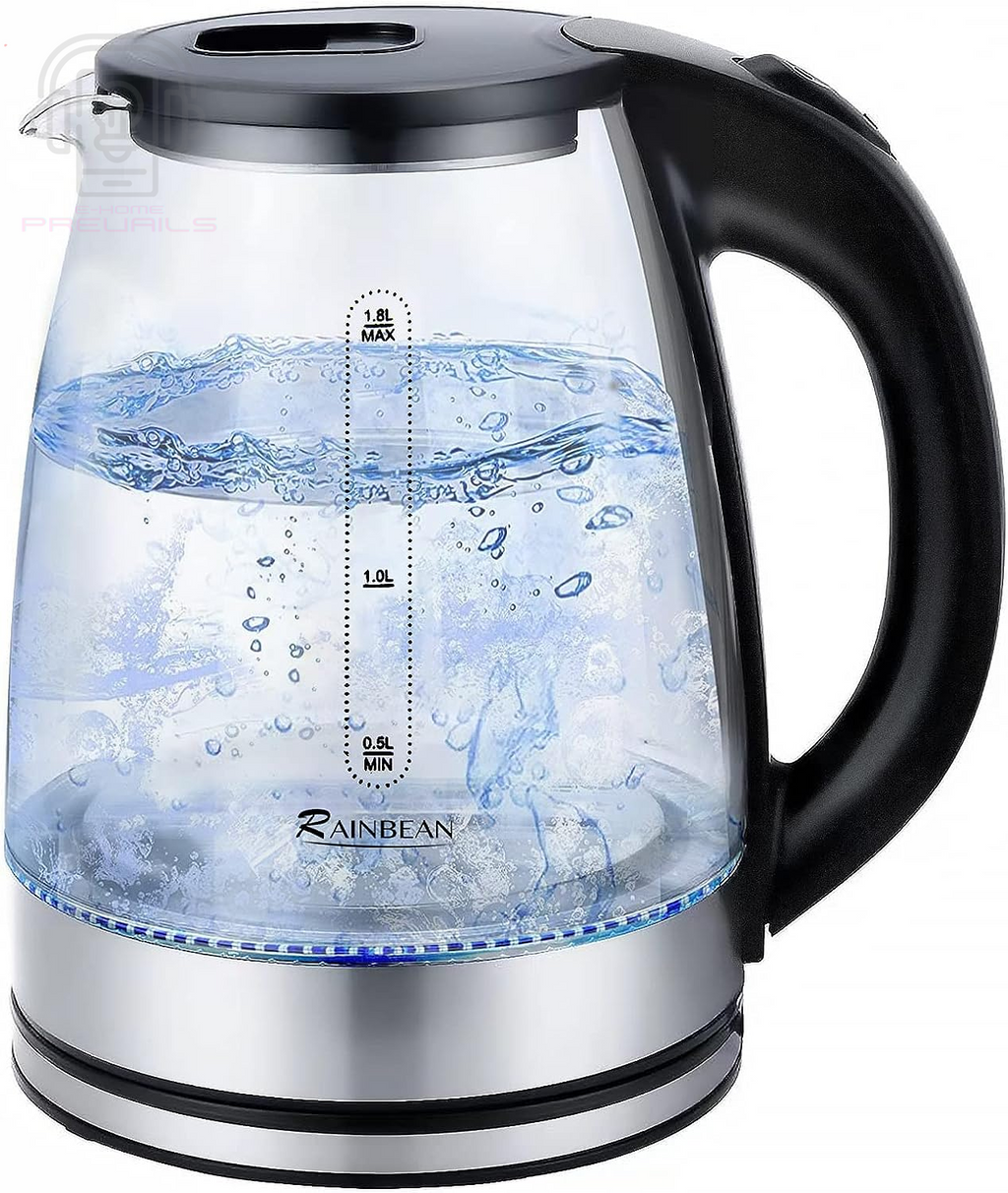 Professional title: 
```1.8L Electric Kettle Water Boiler with Wide Opening and LED Light, Auto Shut-Off & Boil Dry Protection, Glass Black```
