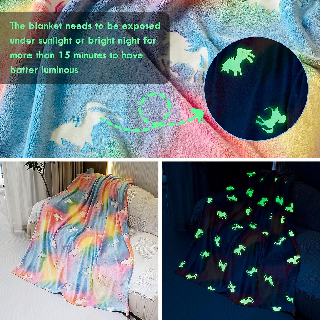 Professional title: "Luminous Glow in the Dark Throw Blanket for Girls - Soft 50 x 60 Inches Blanket, Ideal for 3-10 Year Old Girl Birthday and Holiday Gifts"