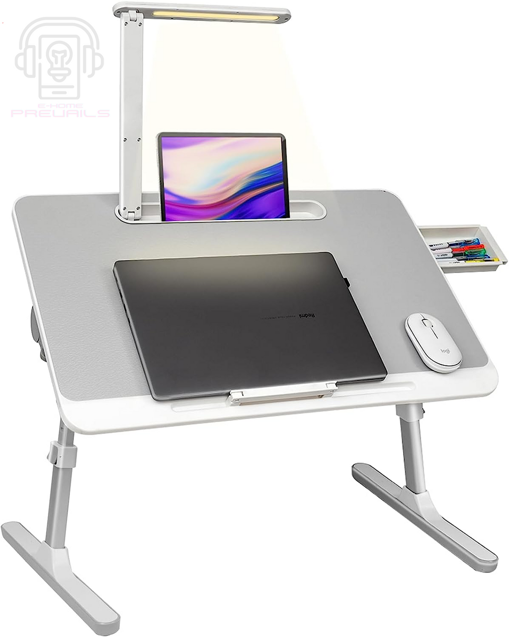 Professional Title: "Adjustable Lap Desk with LED Light, Drawer, and Portable Design for Laptop Use in Bed, Sofa, Study, and Reading"